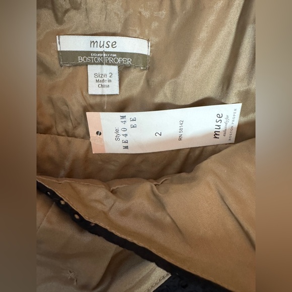 MUSE BOSTON PROPER CAMEL & BLACK EMBROIDERED EYELET MAXI DRESS 2. E36 - Picture 12 of 16